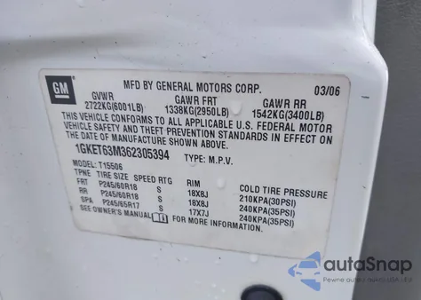 2006 GMC Envoy Denali z USA, uszkodzony, nr VIN 1GKET63M362305394